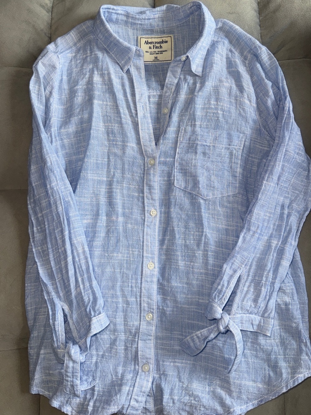 Abercrombie & Fitch Light Blue Linen-Blend Button Down Shirt